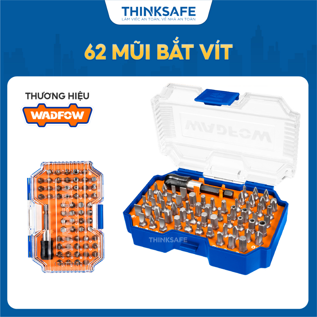 Bộ 62 mũi bắt vít đa năng Wadfow WBS3B62 gồm 60 tua vít dài 25mm và một đầu vặn tuốc nơ vít nhanh tiện ích - Thinksafe