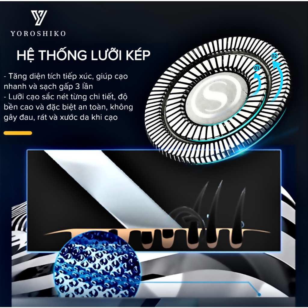 Máy cạo râu 4in1 lưỡi kép Yoroshiko có 3 Mức Độ Cạo Râu hàng chính hãng cao cấp