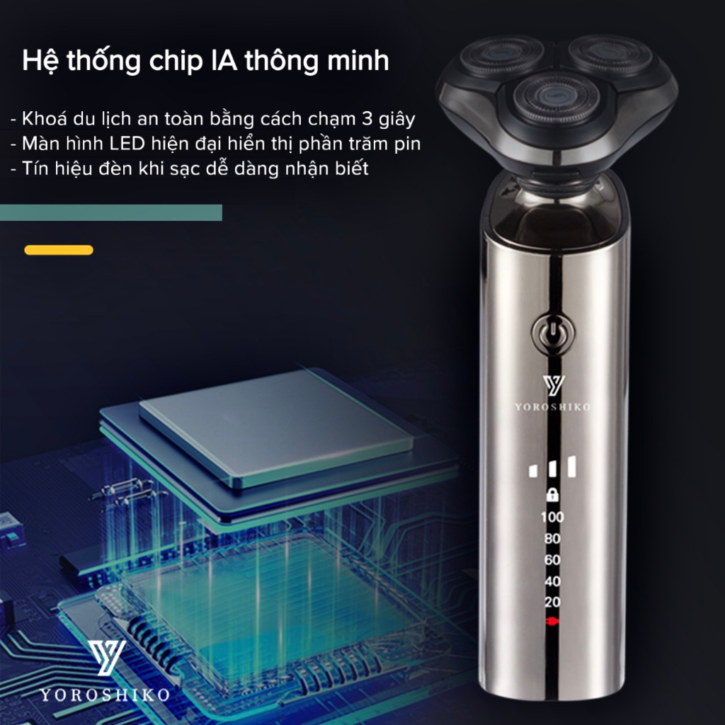 Máy cạo râu 4in1 lưỡi kép Yoroshiko có 3 Mức Độ Cạo Râu hàng chính hãng cao cấp