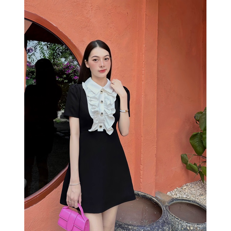 Váy cổ sơ mi bèo tiểu thư