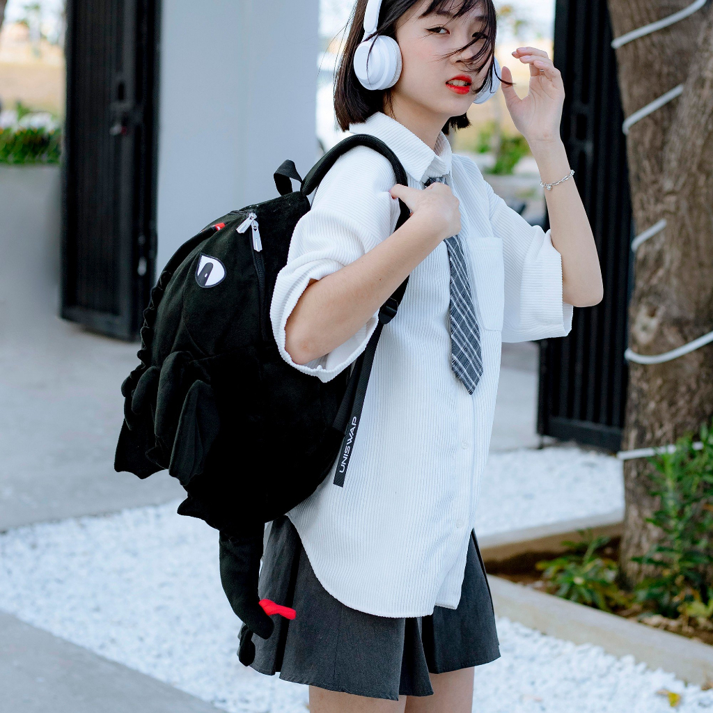 Balo hình thú rồng con răng sún vải nhung nhiều màu