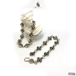 Vòng tay đồng trắng mạ bạc s925, Chrome Heart gia công tinh xảo từng mắt xích, màu siêu sáng - VTT006 - Aluha