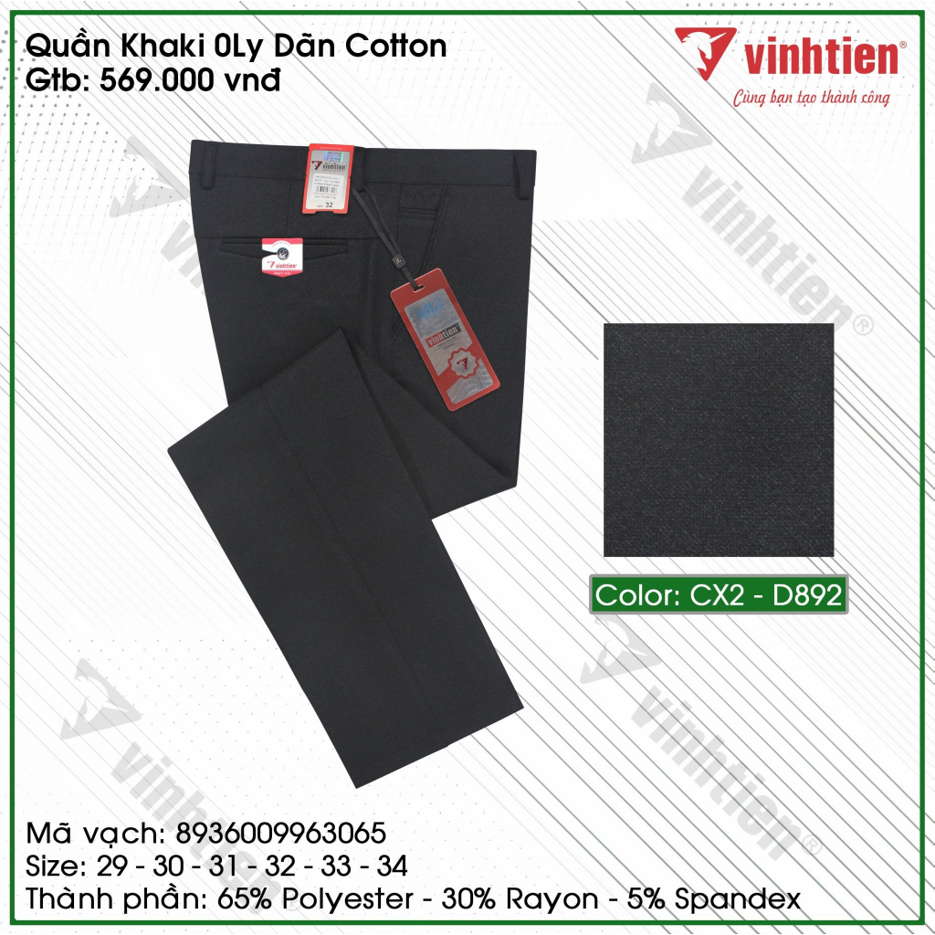 Quần Kaki 0ly Vải Dãn 4 Chiều Vĩnh Tiến 569 - Nhiều Màu