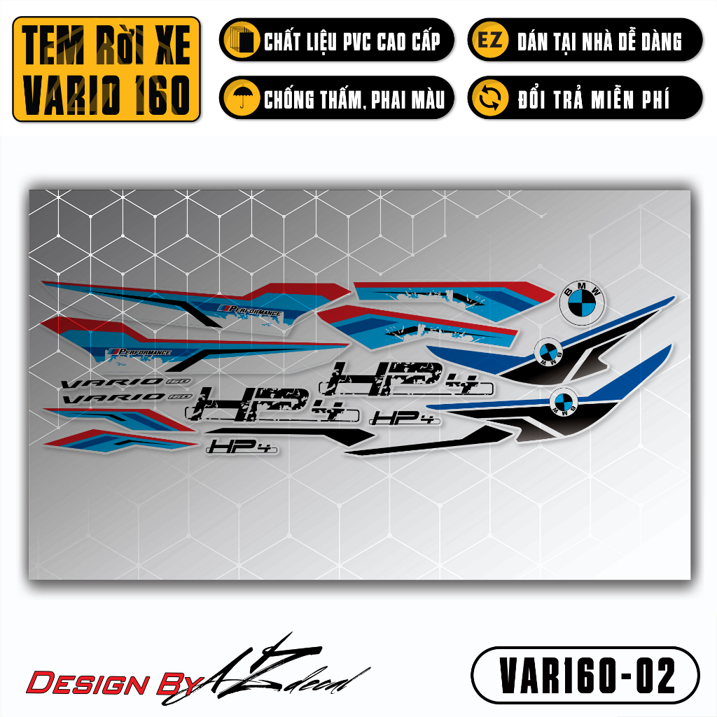 Decal Rời Dán Xe Vario 160 2023 | VAR160-02 | Team Tem Hình Dán Xe Máy Chống Thấm Nước Chống Xước