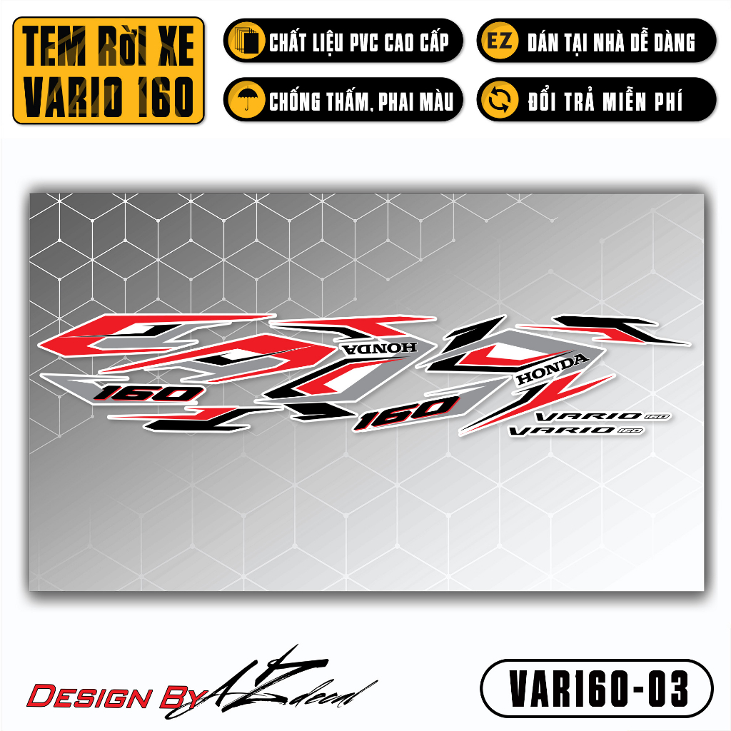 Decal Rời Dán Xe Vario 160 2023 | VAR160-03 | Team Tem Hình Dán Xe Máy Chống Thấm Nước Chống Xước
