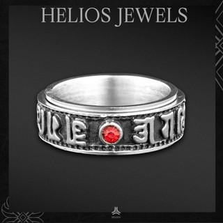 Nhẫn thời trang nam Helios Jewels Lục tự ngọc đỏ bạc xoay - Thép không gỉ cao cấp