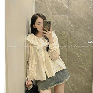 Áo kiểu cổ bèo phối viền ren tay dài hàng đẹp!