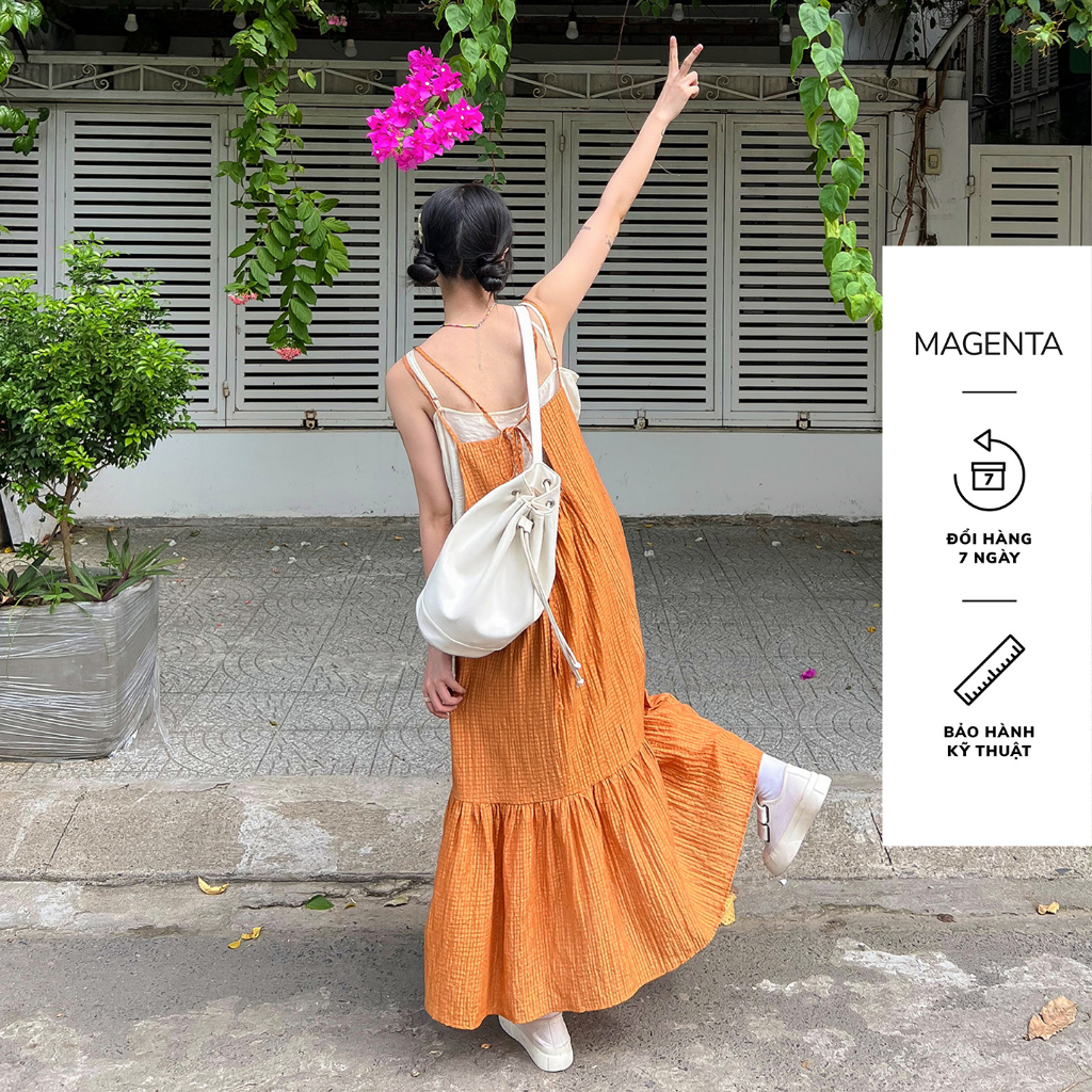 Đầm yếm hai dây Magenta Kimi  tà váy đuôi cá thoáng mát chất liệu tơ dập