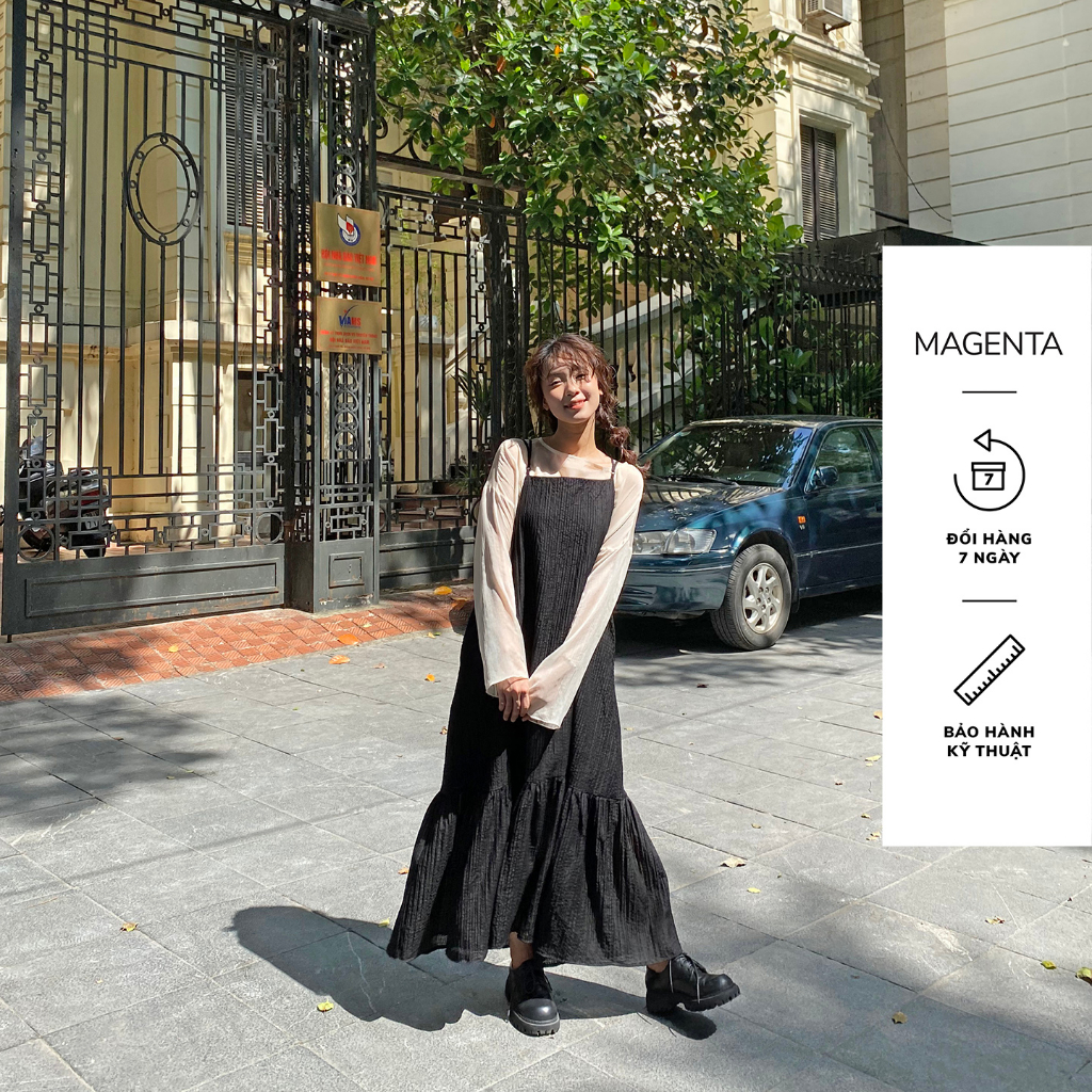 Đầm yếm hai dây Magenta Kimi  tà váy đuôi cá thoáng mát chất liệu tơ dập