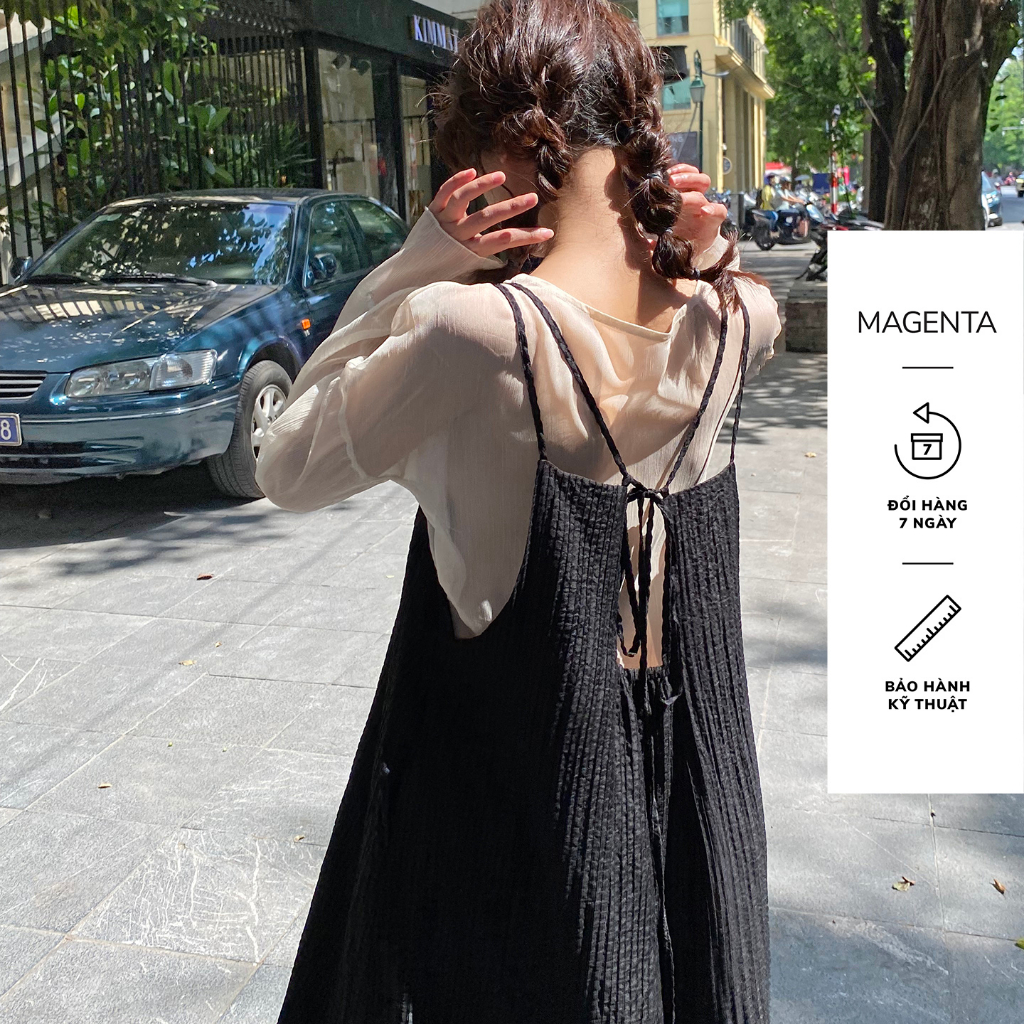 Đầm yếm hai dây Magenta Kimi  tà váy đuôi cá thoáng mát chất liệu tơ dập