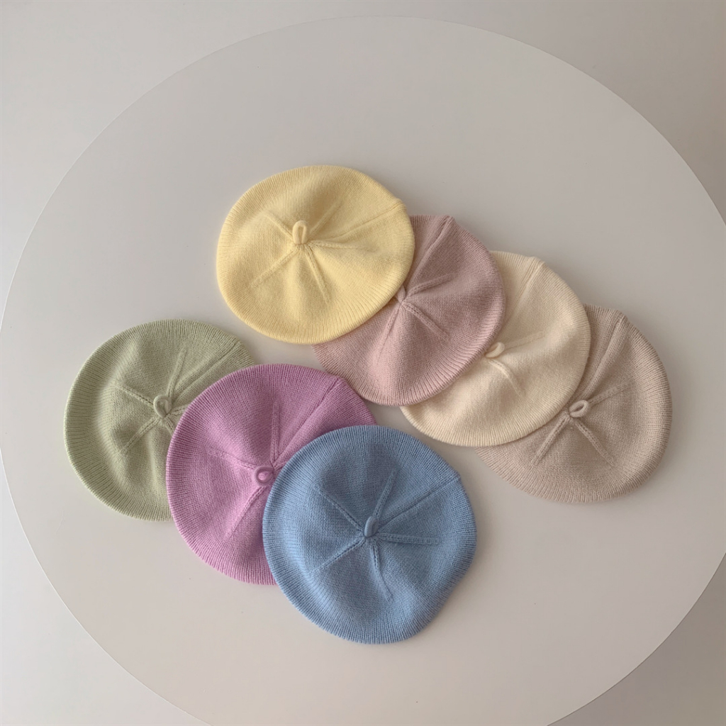 Mũ nồi/nón beret cho bé  len trơn dệt kim ấm áp gam màu pastel đơn sắc phong cách kẹo ngọt Hàn Quốc