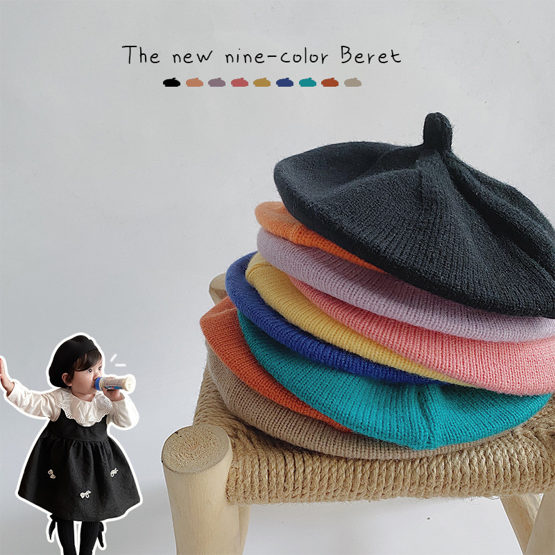 Mũ nồi/nón beret cho bé  len trơn dệt kim ấm áp gam màu pastel đơn sắc phong cách kẹo ngọt Hàn Quốc