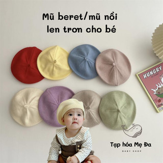 Mũ nồi/nón beret cho bé (6M-36M) len trơn dệt kim ấm áp gam màu pastel đơn sắc phong cách kẹo ngọt Hàn Quốc