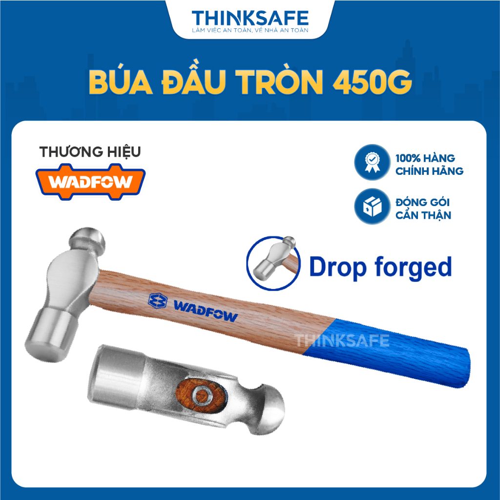 Búa đầu tròn 450g Wadfow WMB5316 16oz chất liệu c45 đầu búa được rèn thả xử lý nhiệt tay cầm bằng gỗ cứng - Thinksafe