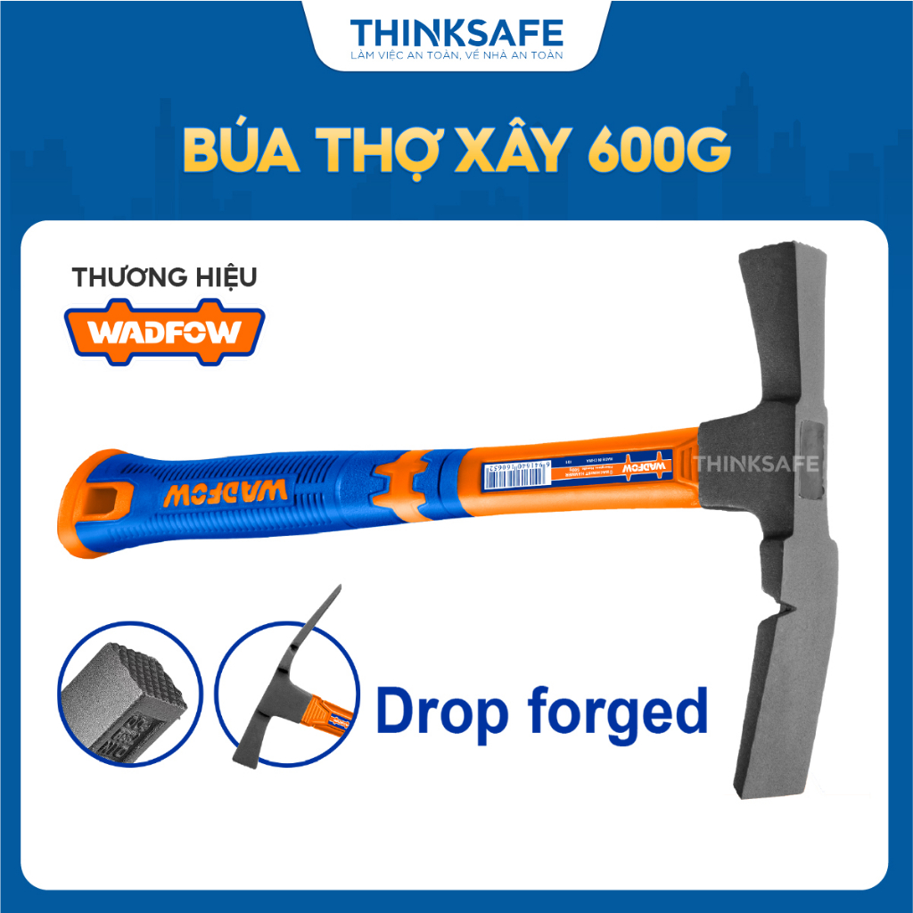 Búa thợ xây 600g Wadfow WHM3306 bề mặt gõ chống trượt chức năng cạy móng chất liệu cacbon C45 tay cầm nhựa sợi thủy tinh