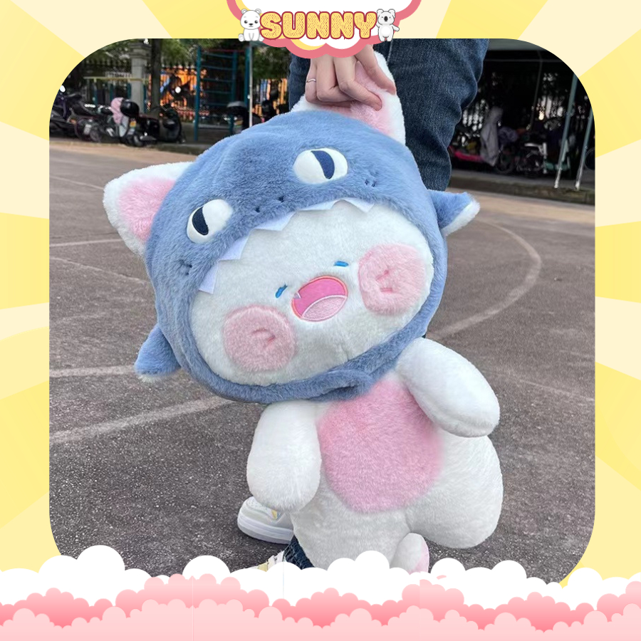 Gấu mèo Dudu đội mũ Cá Mập siêu xinh tặng kèm giấy nhận nuôi, gấu bông chính hãng cao cấp  Sunny