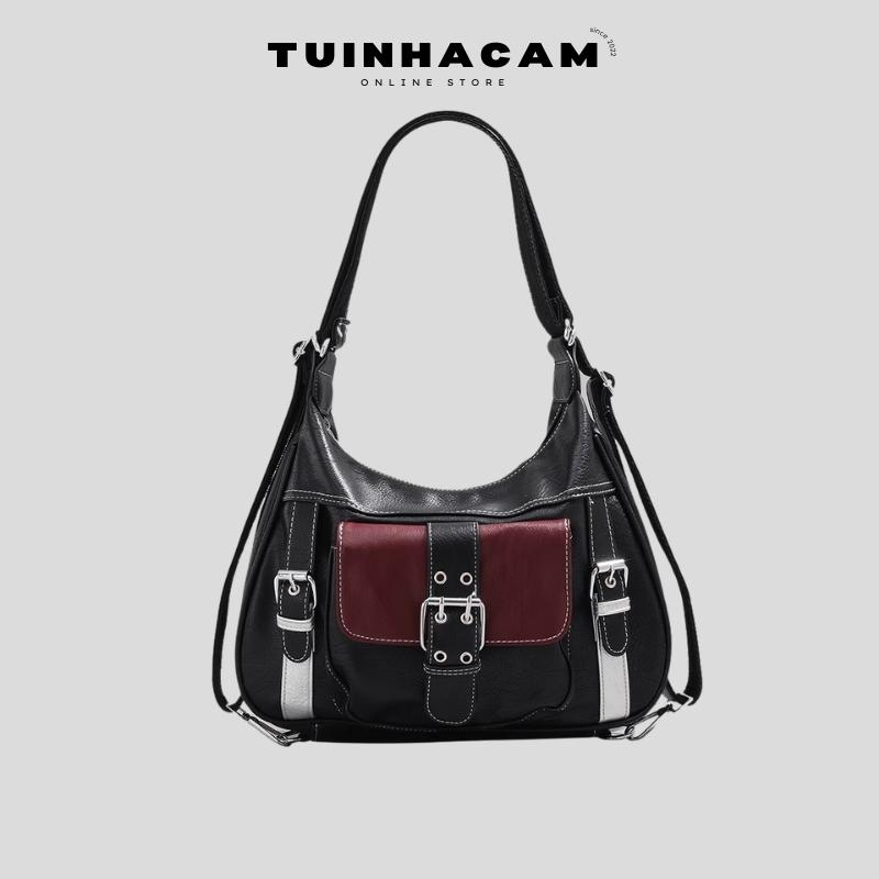 Balo nữ đeo vai Tuinhacam túi đeo chéo đa năng nhiều ngăn có khoá kéo da mềm sức chứa lớn phong cách y2k - TNC027