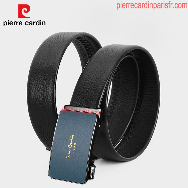 Thắt lưng Pierre Cardin chính hãng mặt khóa màu xanh khóa tự động dây da bò thật PCJ1081
