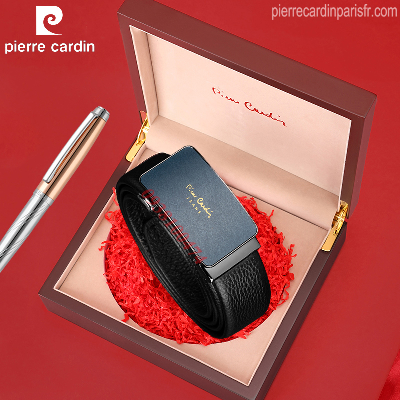 Pierre Cardin thắt lưng nam chính hãng mặt khóa màu xanh khóa tự động dây da bò thật PCJ1081G