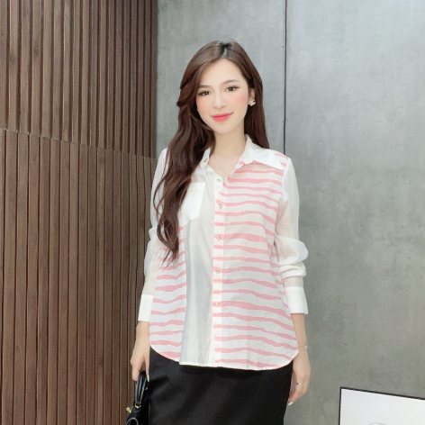 Áo Sơ Mi Nữ Dài Tay Kẻ Hồng Túi Trắng Liin Clothing Thời Trang Công Sở Cao Cấp - SMD190MIX-S23