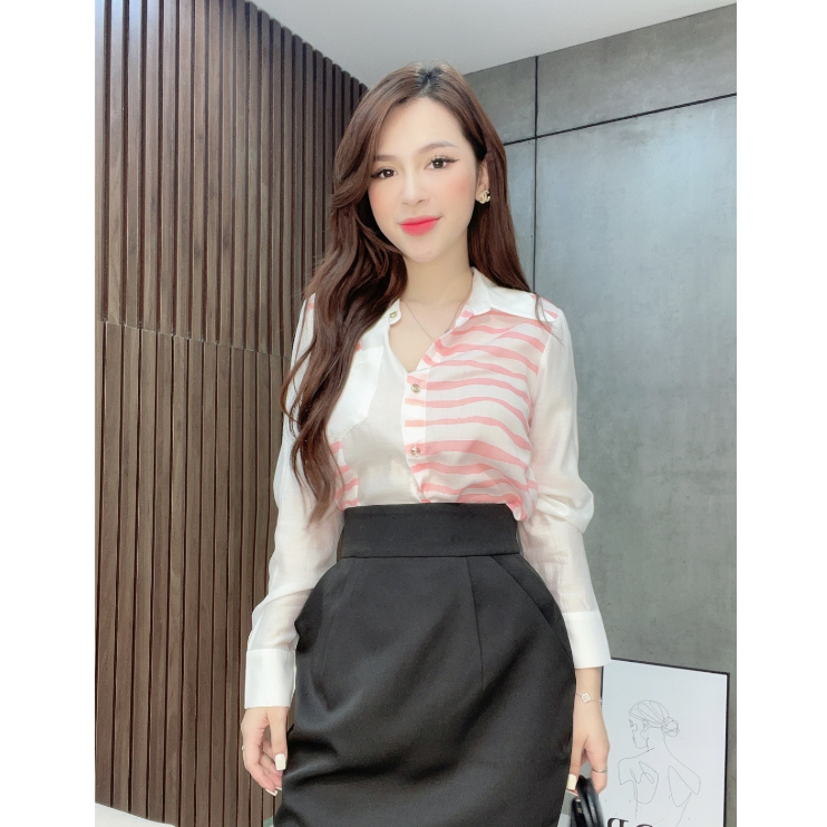 Áo Sơ Mi Nữ Dài Tay Kẻ Hồng Túi Trắng Liin Clothing Thời Trang Công Sở Cao Cấp - SMD190MIX-S23