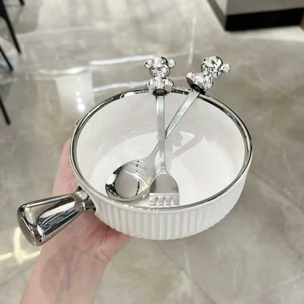 MVP3383 Set 2 Muỗng Nĩa Ăn Trái Cây Hình Gấu Hoạt Hình Bằng Thép Không Gỉ