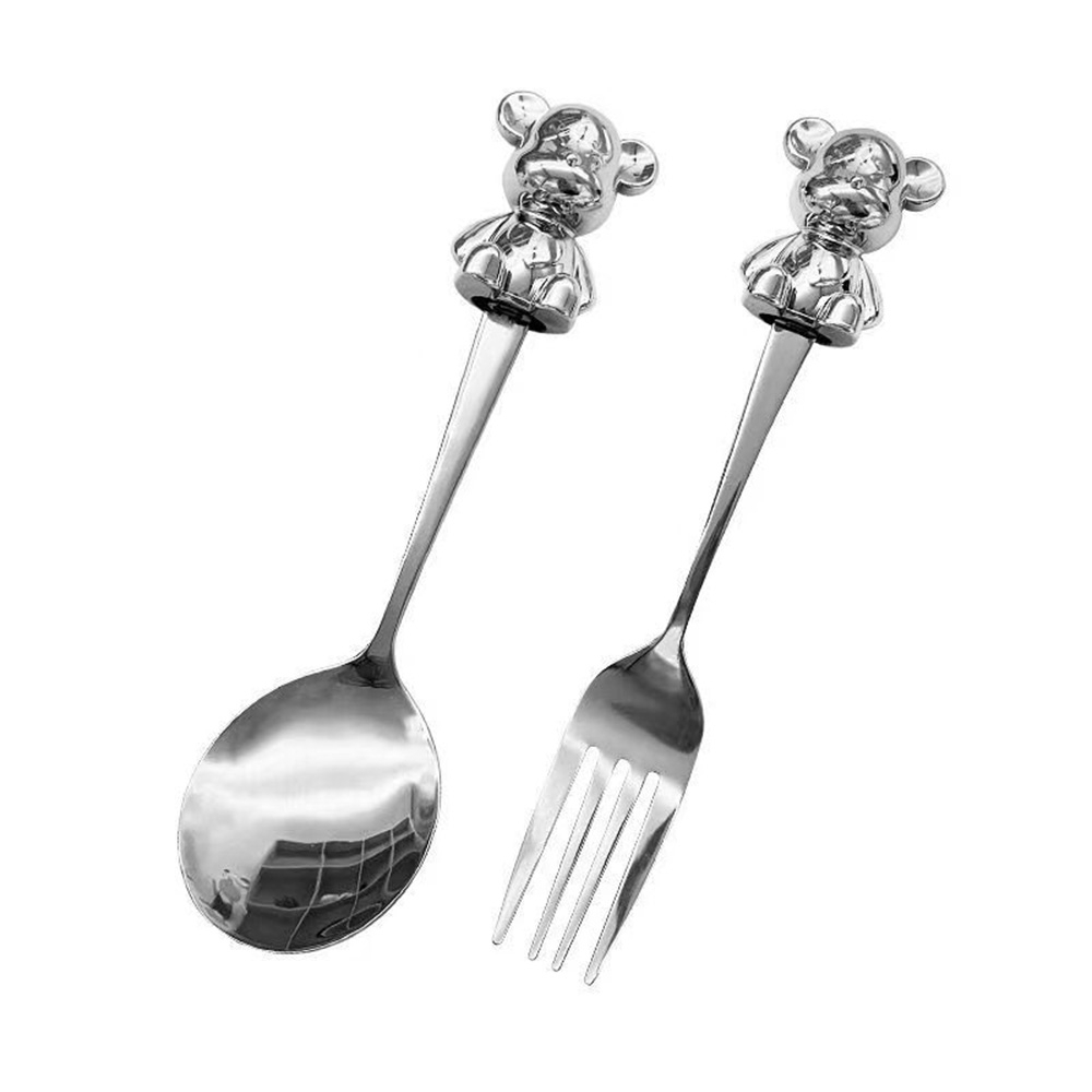 MVP3383 Set 2 Muỗng Nĩa Ăn Trái Cây Hình Gấu Hoạt Hình Bằng Thép Không Gỉ