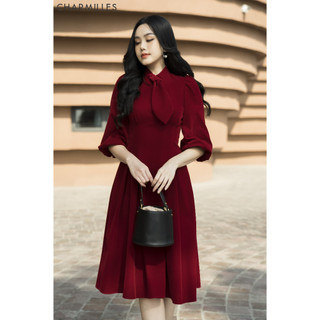 Đầm Charmilles Tay Lỡ Luồn Cổ Đỏ 23MD013DM