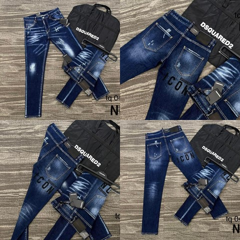 Quần Jean Xanh ICON Sẫm Quần Bò DSQUARED Vẩy Sơn Xanh Sáng Chất Co Giãn Phối Loang đẹp