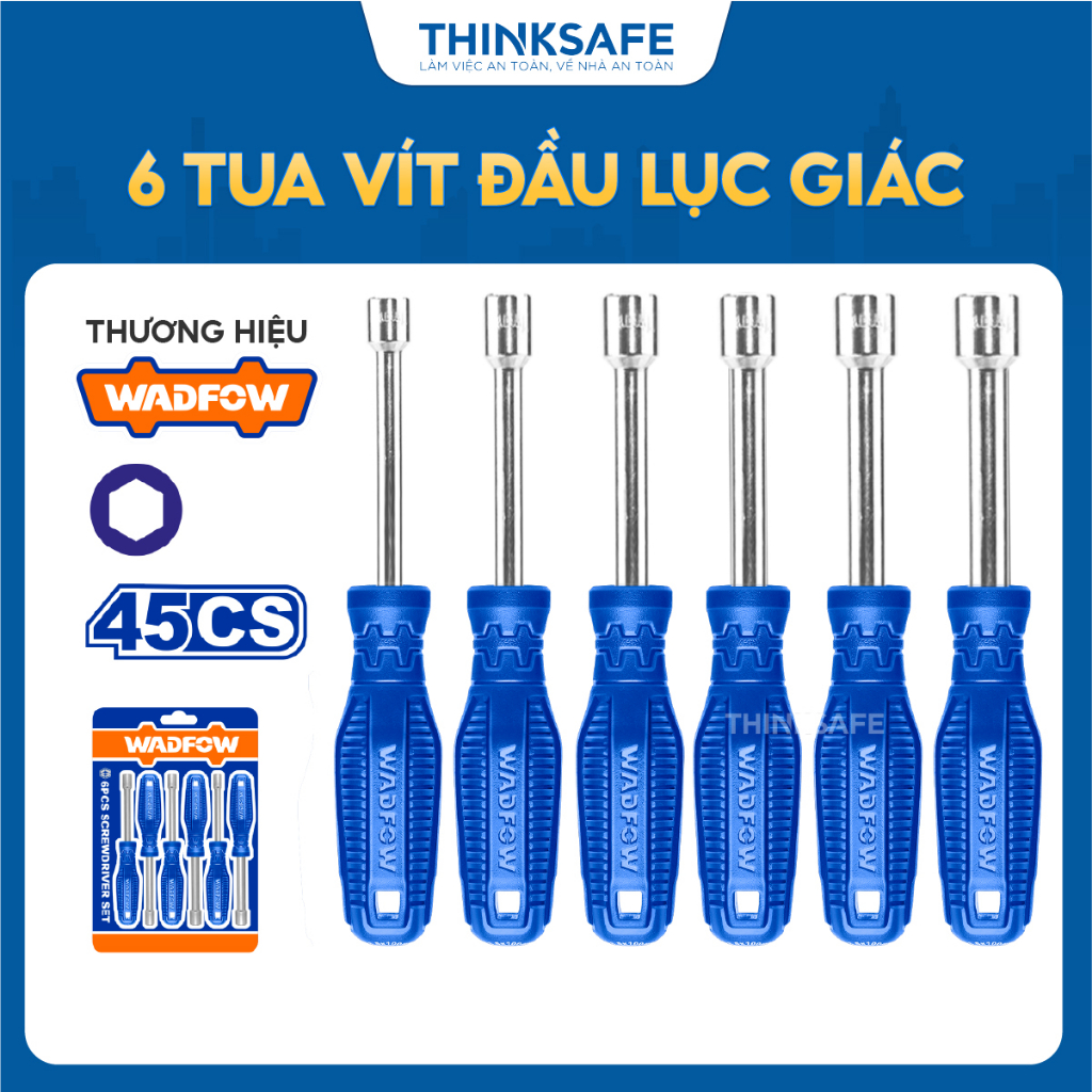 Bộ 6 tua vít đầu lục giác Wadfow WSS24T6 kích thước 5mm đến 10mm chất liệu thép cao cấp tay cầm thiết kế mới - Thinksafe
