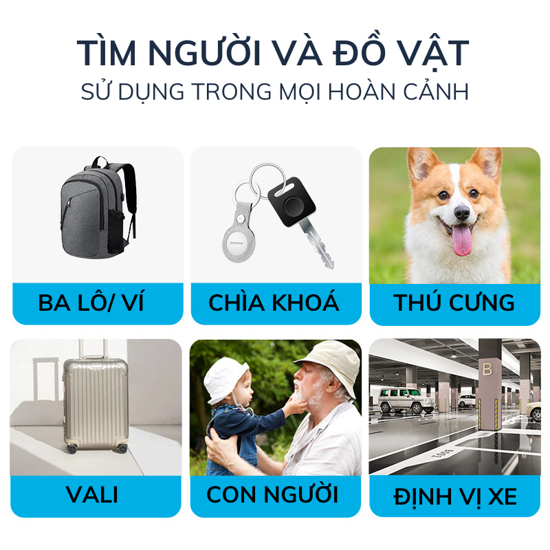 Thiết bị định vị GPS Momax PINTAG giúp theo dõi ô tô, xe máy, trẻ em, thú cưng chống thất lạc, hỗ trợ App Find My