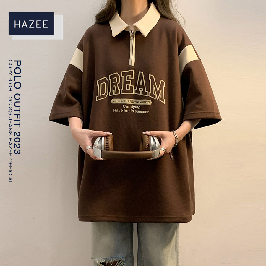 Áo polo nữ HAZEE Local Brand, áo thun cổ bẻ Unisex Nam Nữ Oversize - 2023DR