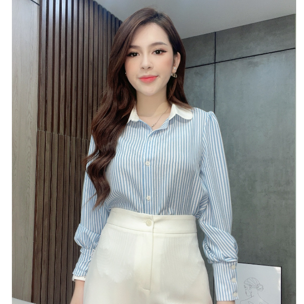 Áo Kẻ Xanh Cổ Sen Liin Clothing - AKD330PRI-S23