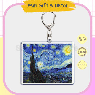Móc khóa Vincent Van Gogh Oil Painting Tranh Sơn Dầu Đêm Đầy Sao Hoa Hướng Dương