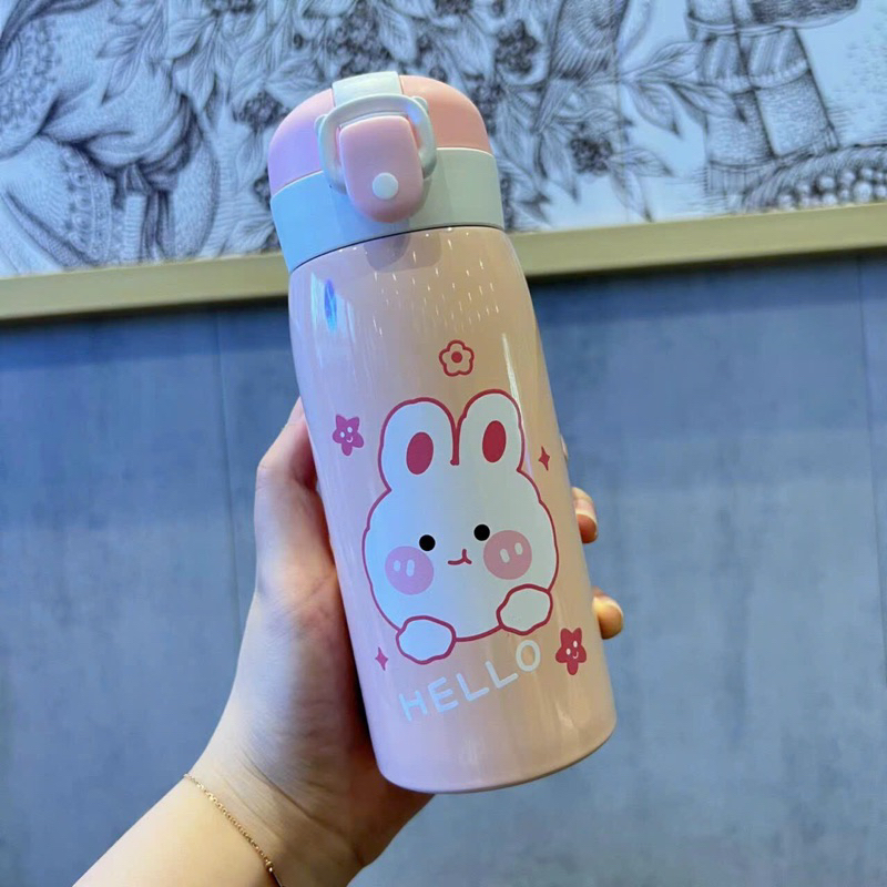 Ình giữ nhiệt INOX 304 dung tích 500ml bình nước giữ nhiệt họa tiết dễ thương có ống hút