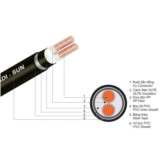 1m Cáp CADISUN Cu/Xlpe/Pvc 0,6/1KV 2x4,0; 2x6,0; 2x10 mm2