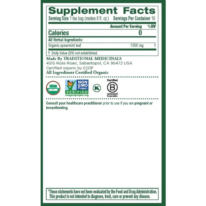 Trà Bạc Hà Spearmint Hữu Cơ Traditional Medicinals Organic Spearmint
