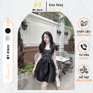 Đầm dự tiệc, váy thiết kế hai dây kèm áo khoác ngoài đá eo khâu tay siêu tỉ mỉ hàng loại 1 hai lớp TK284