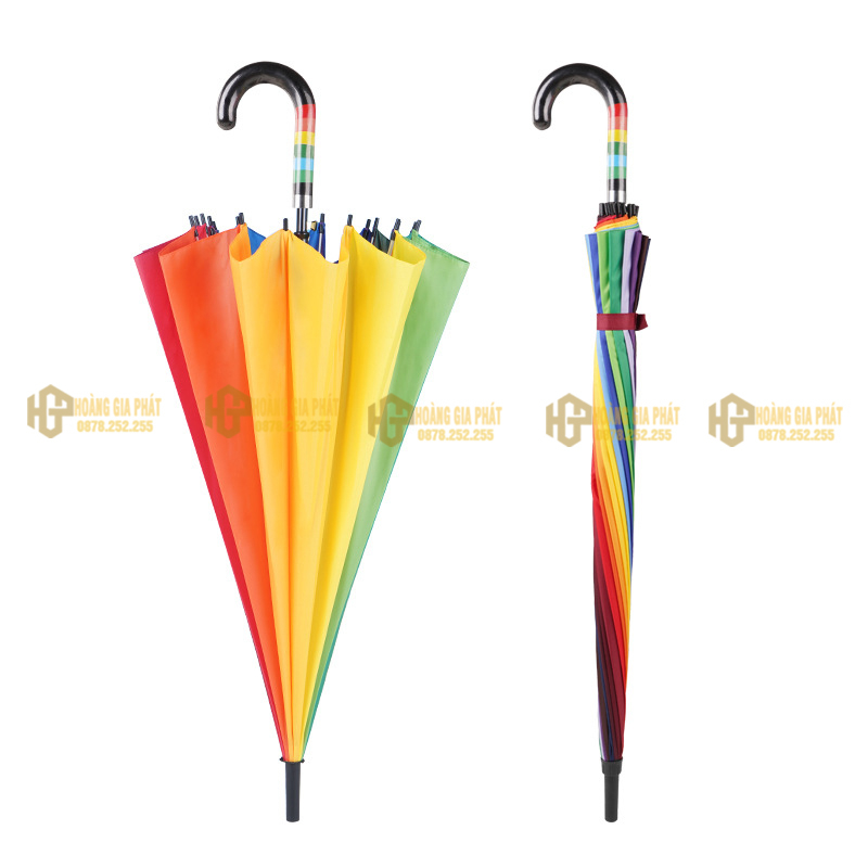 Ô dù che mưa bảy màu 8 nan chắc chắn D140cm HOANGGIAPHAT khung kim loại, che mưa, che nắng, dùng làm trang trí