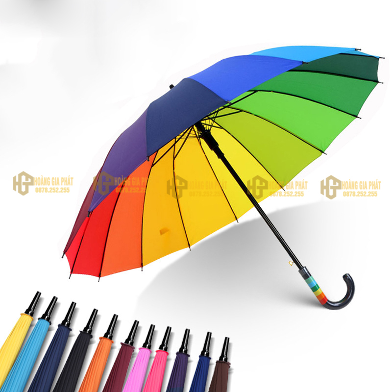 Ô dù che mưa bảy màu 8 nan chắc chắn D140cm HOANGGIAPHAT khung kim loại, che mưa, che nắng, dùng làm trang trí