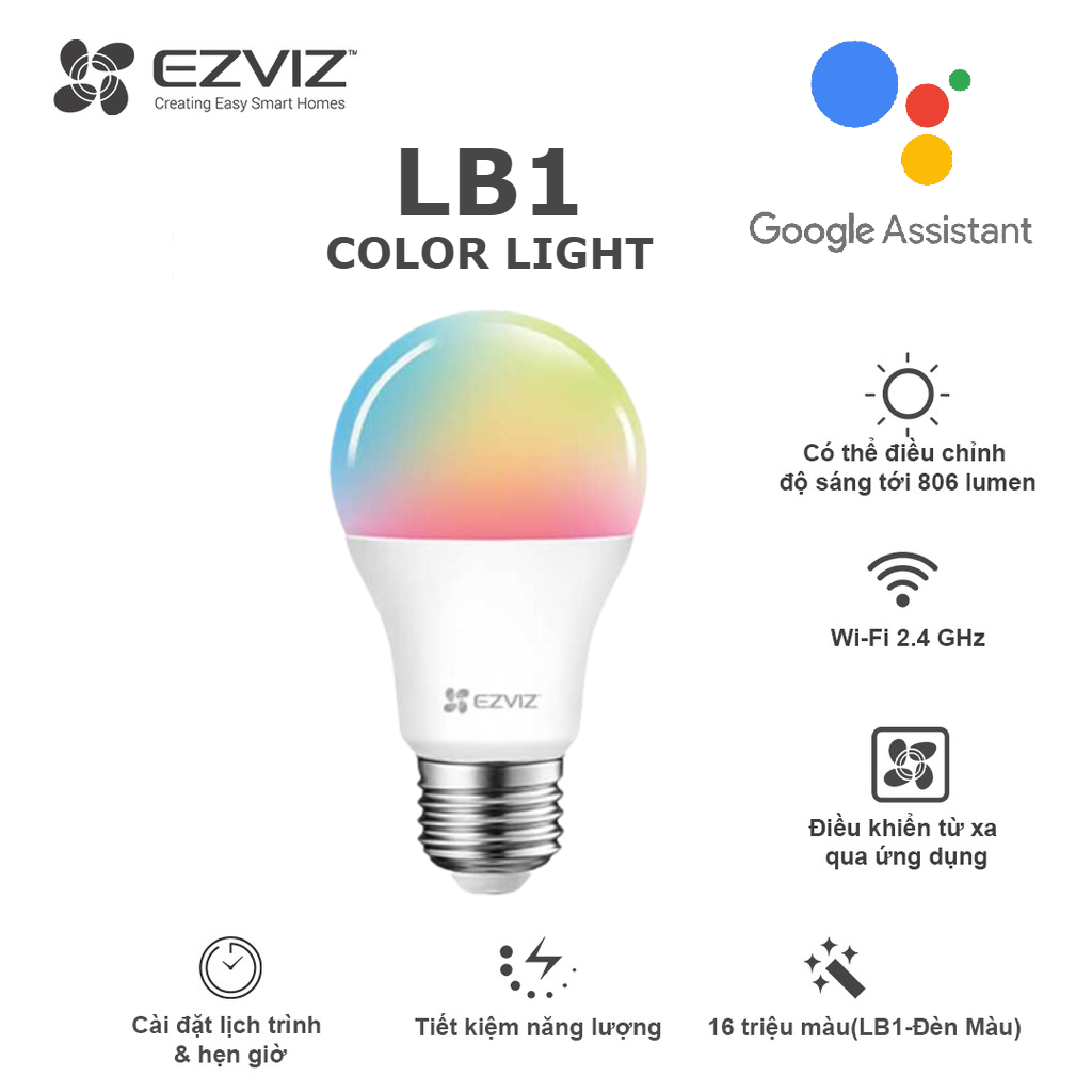Bóng đèn EZVIZ LB1 Full Color  Kết nối WI-FI, Điều Khiển Từ Xa Qua Ứng Dụng Di Động - Cài đặt lịch trình &