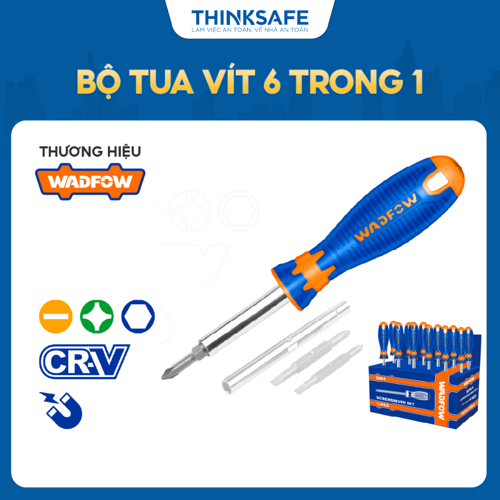 Bộ tua vít dẹp bake lục giác 6 trong 1 WADFOW WSS5506 6 chức năng trong 1 đầu vít dụng cụ wadfow chính hãng - Thinksafe