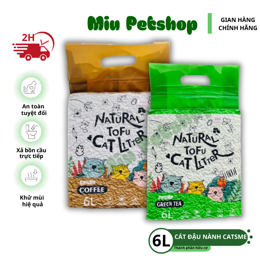 Cát đậu nành Catsme, cát đậu nành cho mèo TOFU Cat Litter Catsme 6L, cát vệ sinh cho mèo.