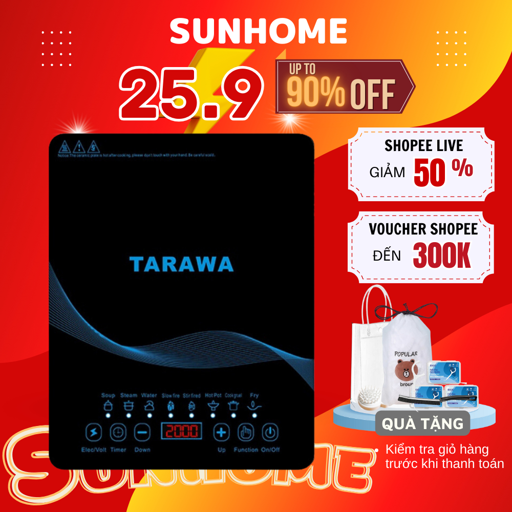 Bếp Từ Đơn Tarawa Nhật Bản Cao Cấp 2000W, Nhiều Chế Độ, Màn Hình Cảm Ứng, Tiết Kiệm Điện - BT04