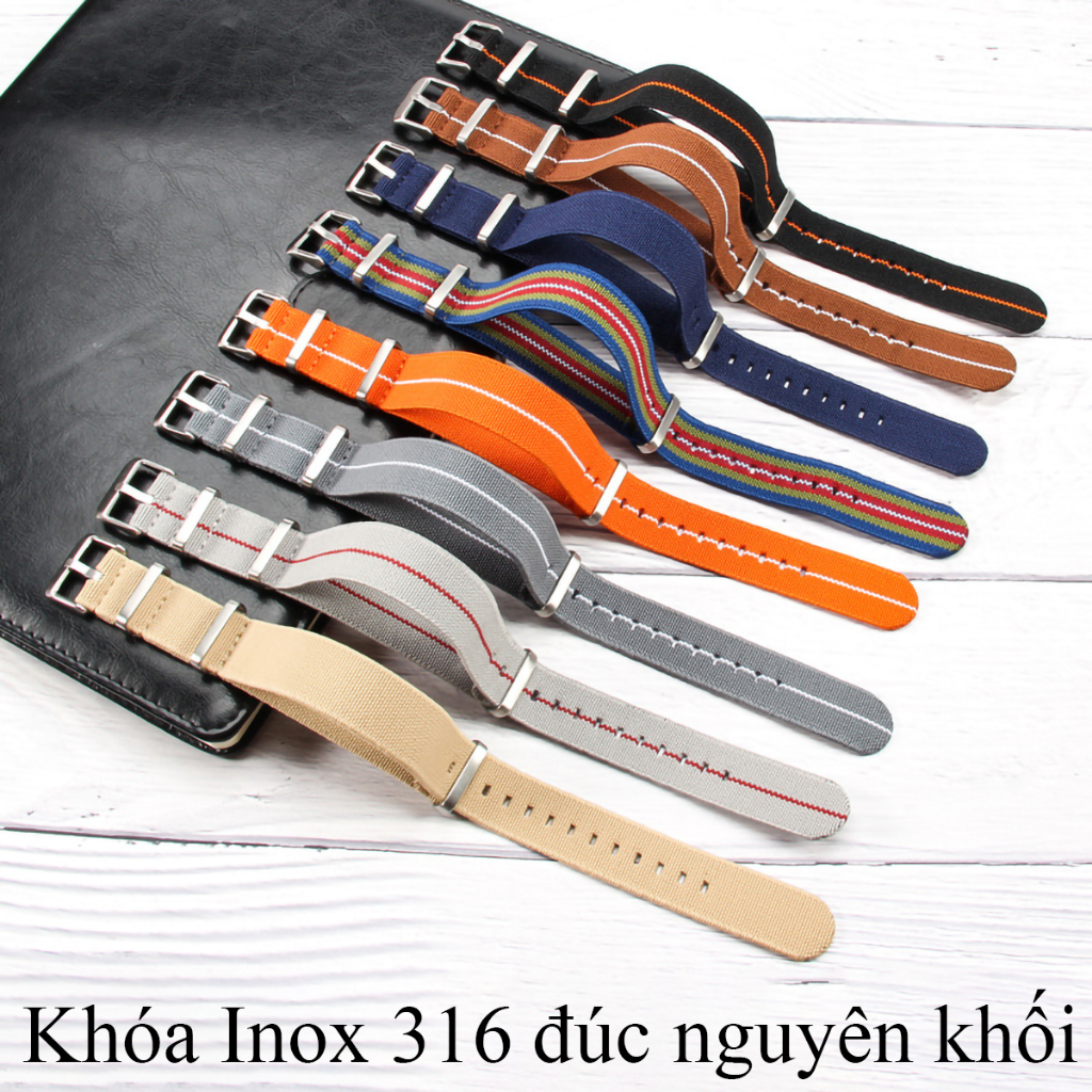 Dây đồng hồ vải dù size 18mm 20mm 22mm, dây đeo đồng hồ nato nam nữ, quai đeo dw vải dù co giãn.
