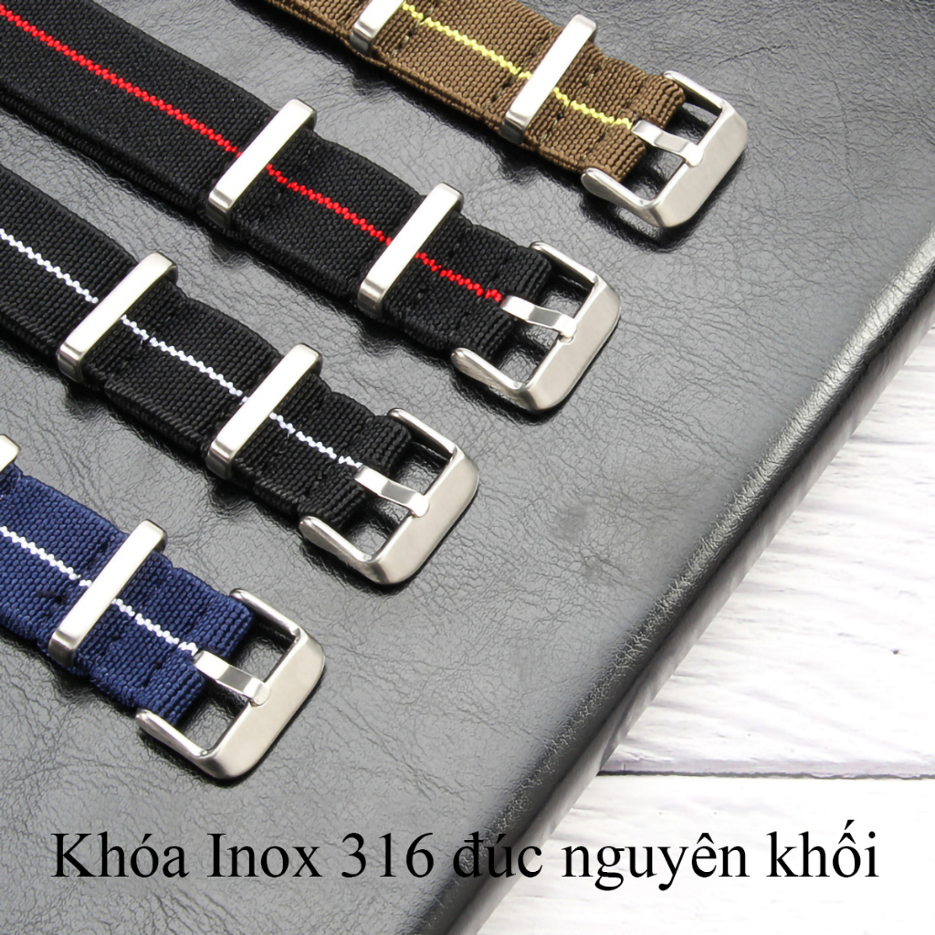 Dây đồng hồ vải dù size 18mm 20mm 22mm, dây đeo đồng hồ nato nam nữ, quai đeo dw vải dù co giãn.