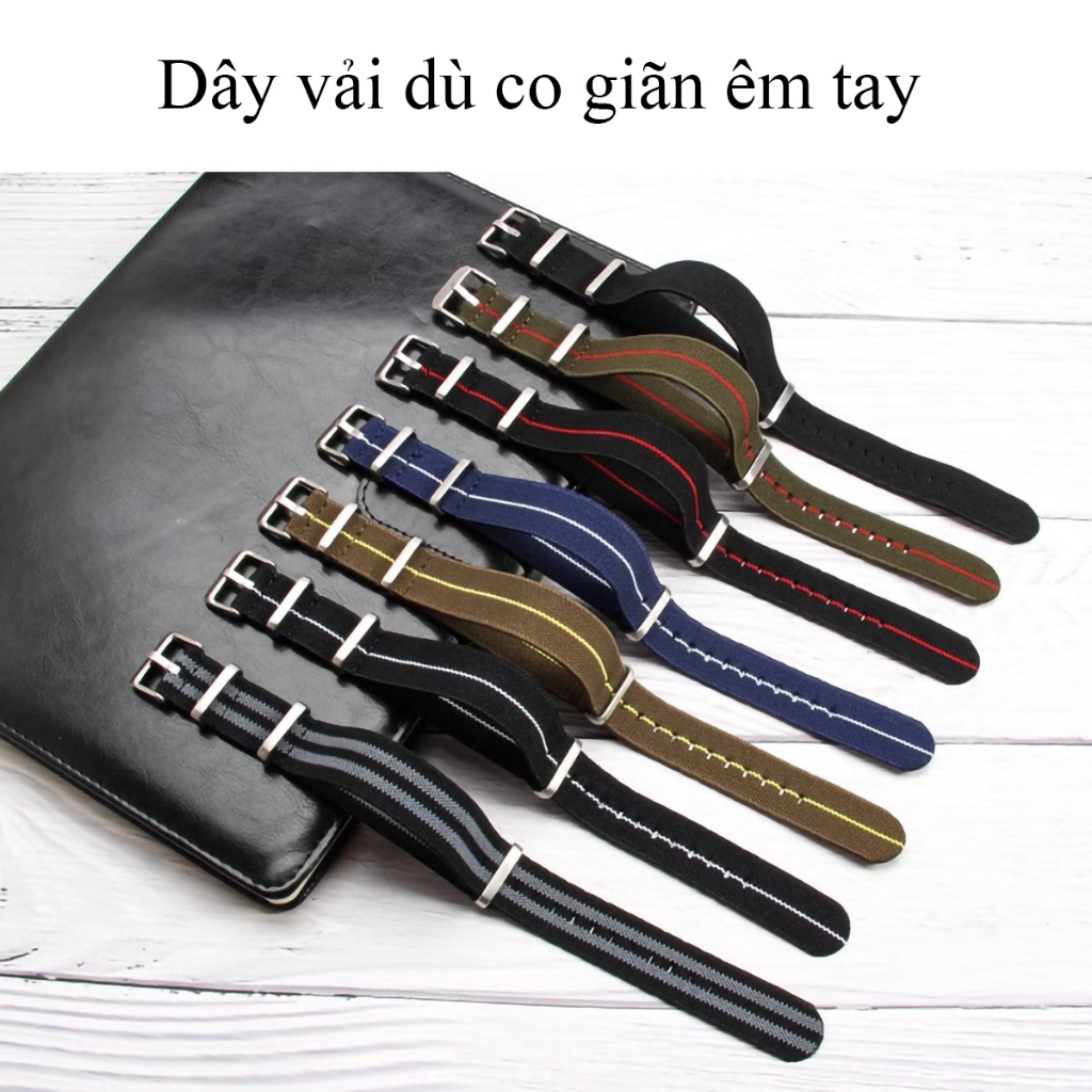 Dây đồng hồ vải dù size 18mm 20mm 22mm, dây đeo đồng hồ nato nam nữ, quai đeo dw vải dù co giãn.