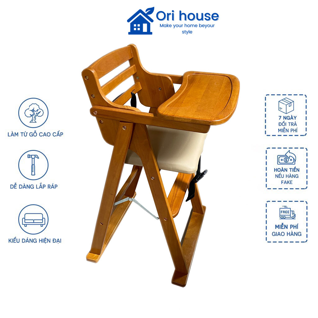 Ghế tập ăn cho bé gỗ cao su hàng đẹp 3 màu lựa chọn - Ori House - Mã 02