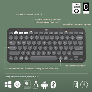 Bàn Phím Bluetooth Logitech Pebble Keys 2 K380s Multi-Device - Hàng Chính Hãng