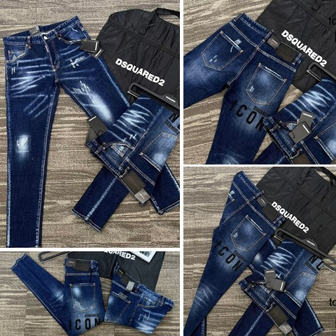 Quần DSQ2 Xanh Chữ ICON Đen Quần Bò DSQUARED Chữ ICON Vẩy Sơn Xanh Sáng Chất Co Giãn Phối Loang